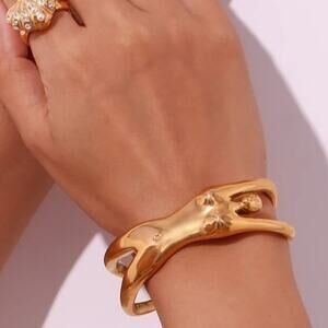 Gold Women Human Body Bangle Bracelet Body Bending Backwards Stainless S…